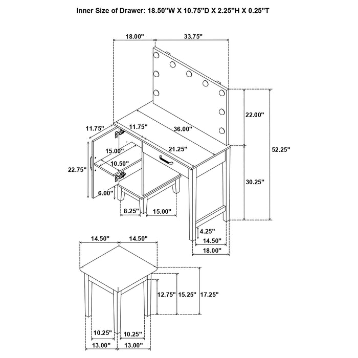 Elijah Makeup Vanity Table with LED Mirror and Stool