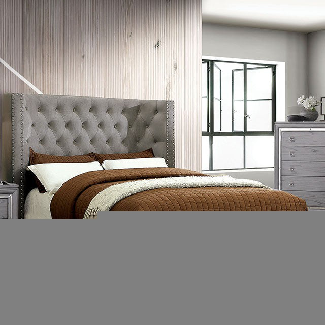 Cayla Cal.King, E.King, & Queen Bed Silver & Grey